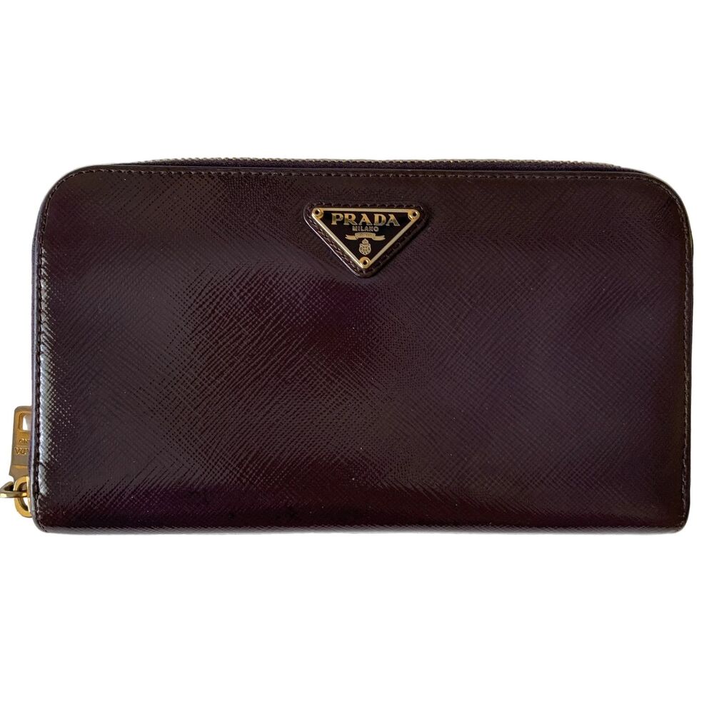 Prada long zipper around purple Wallet authentic with COA
